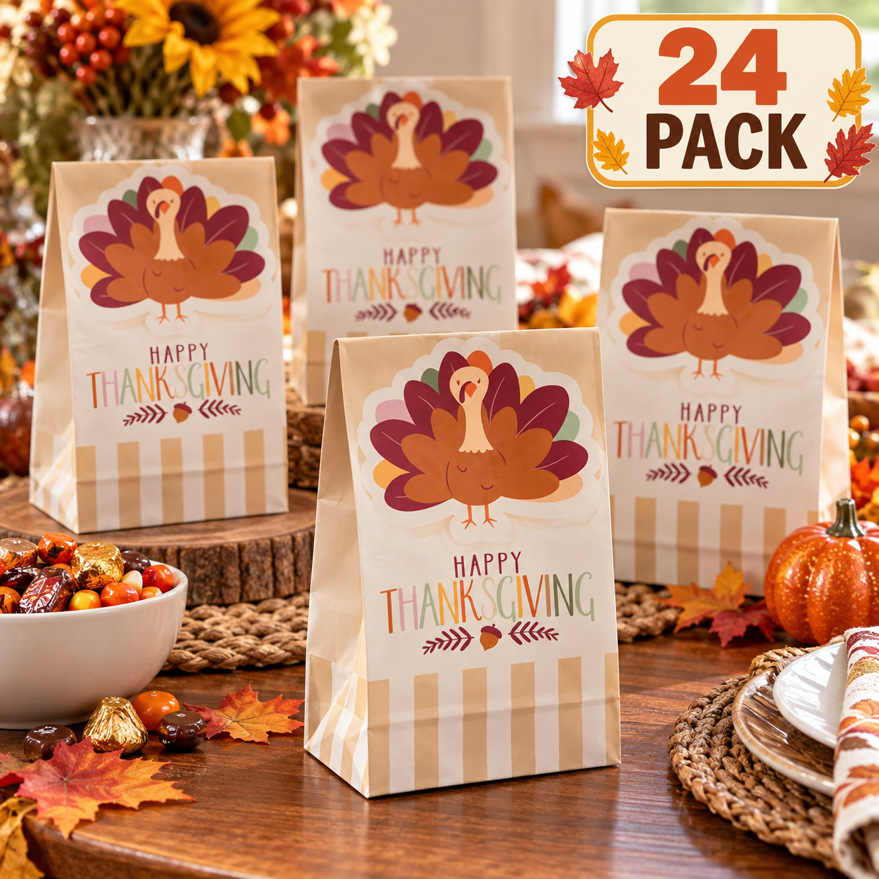 Happy Thanksgiving Turkey Paper Treat Bags